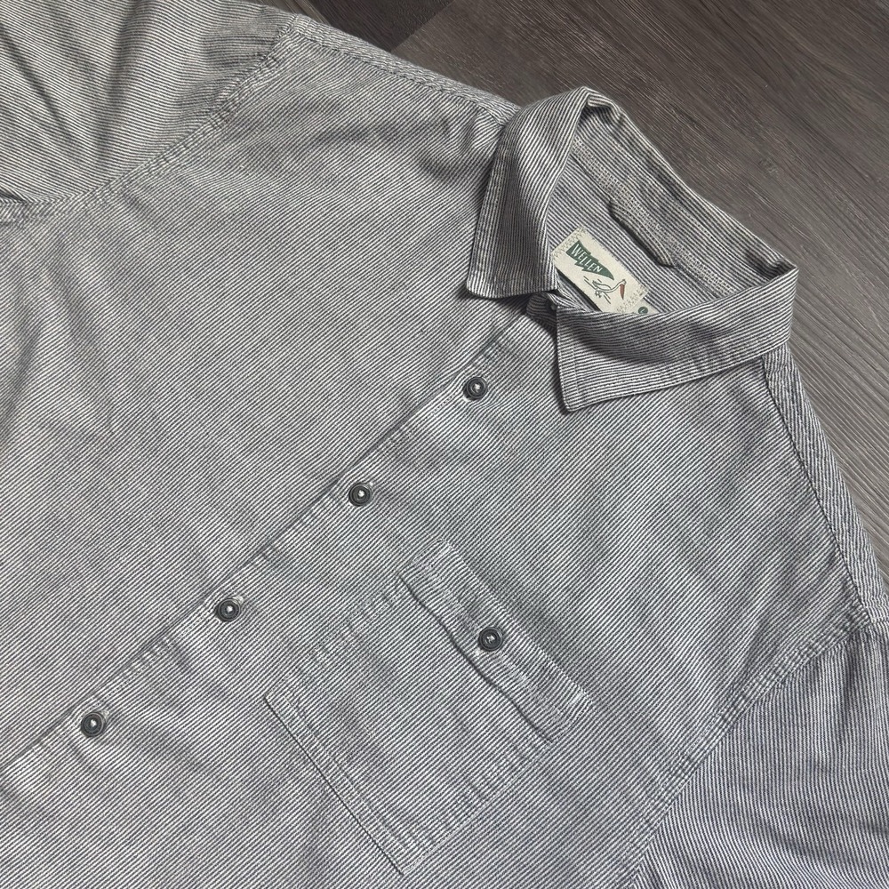 Wellen Button Up Shirt Mens Large Striped Black White Organic Cotton Pocket